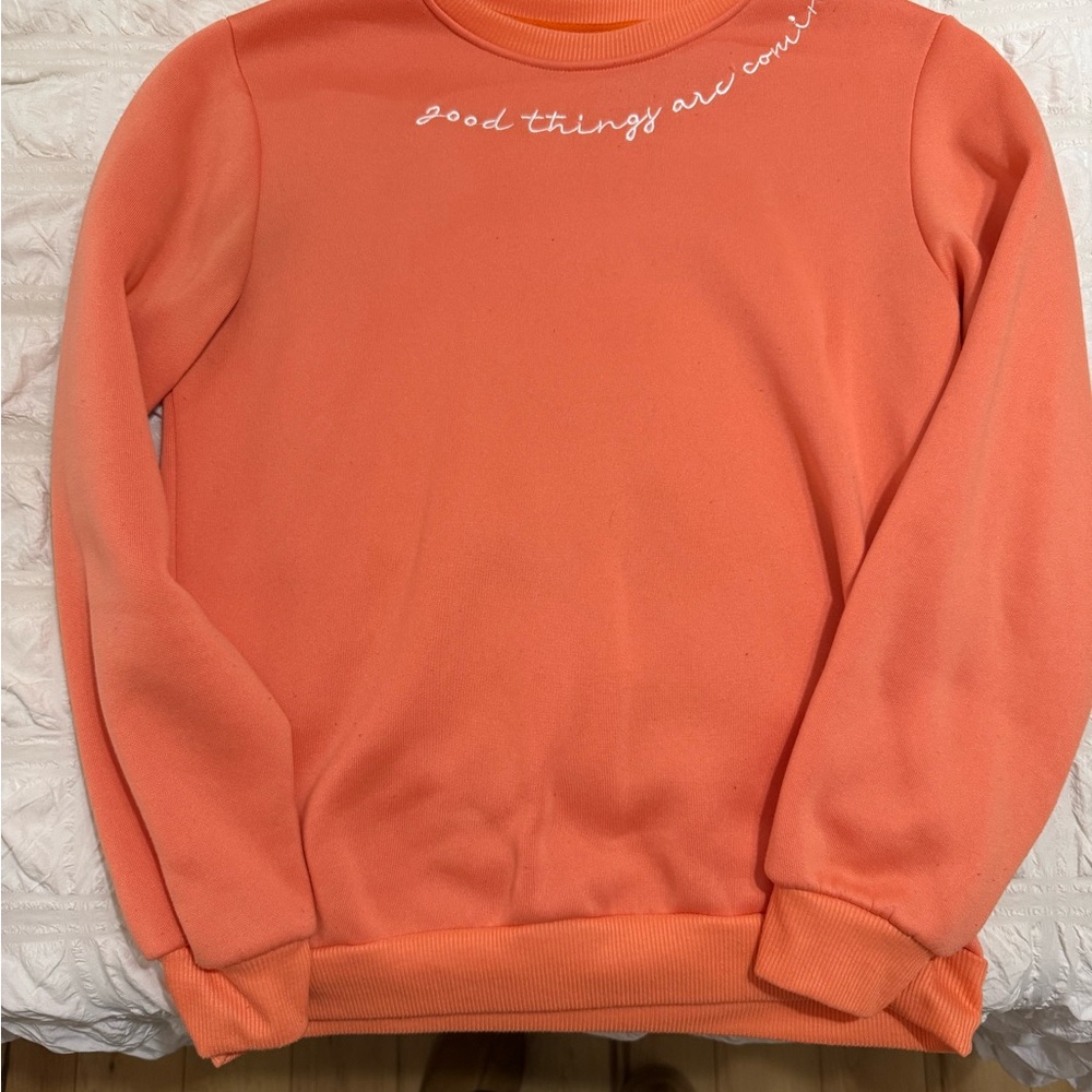 Orange Sweatshirt with Embroidered Text